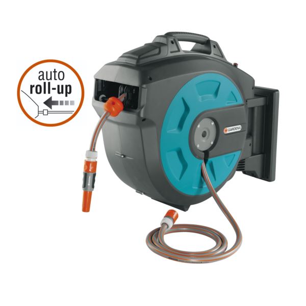 Spring Driven Auto Roll Up Hose Reel with 82.5 Feet of Hose