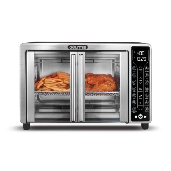 Gourmia Toaster Oven Air Fryer Combo 17 cooking presets 1700W french door  digital air fryer oven 24L capacity accessories, convection rack, baking  pan